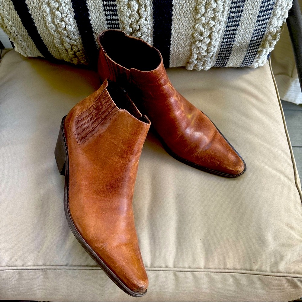 Matisse Brown Leather Western Ankle Boots Bootie Anthropologie Sz 8 EXC COND